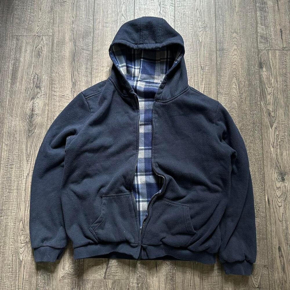 Vintage Y2K Plaid Reversible Zip Up Hoodie Sweatshirt